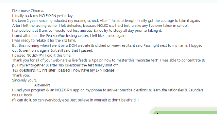 NCLEX-PN student success testimonial